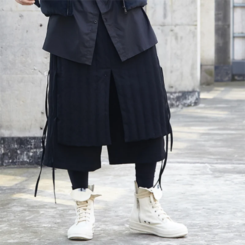 Men's Pant Skirt Wide Leg Pants Spring And Summer New Dark Department Personality Splice Ribbon Design Yamamoto Casual Pants