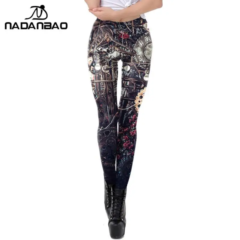 NADANBAO New Steampunk Fashion Women's Leggings The Movie Role Cosplay Costumes 3D Mechanical Workout Push Up Legins Ankle Pants