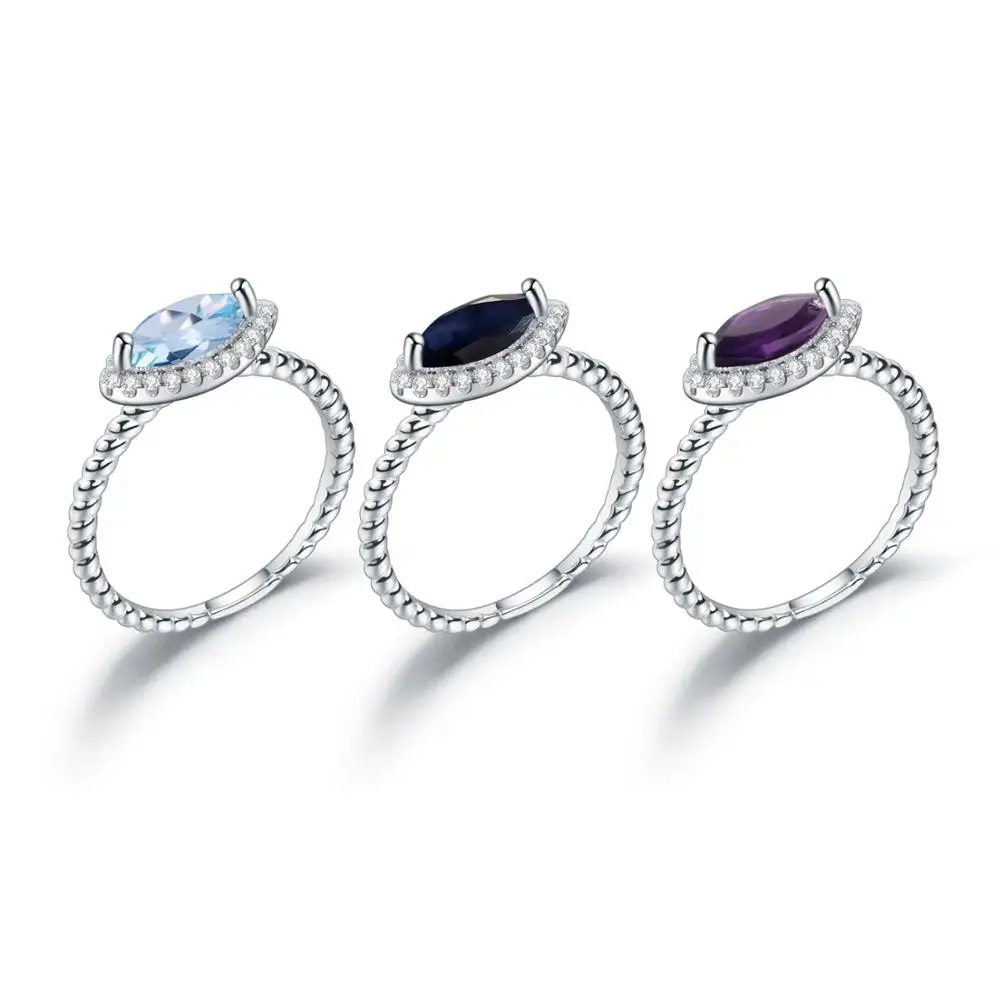 GEM'S BALLET Natural Sapphire Topaz Amethyst Gemstones Ring Jewelry Classic 925 Sterling Silver Marquise halo Rings For Women