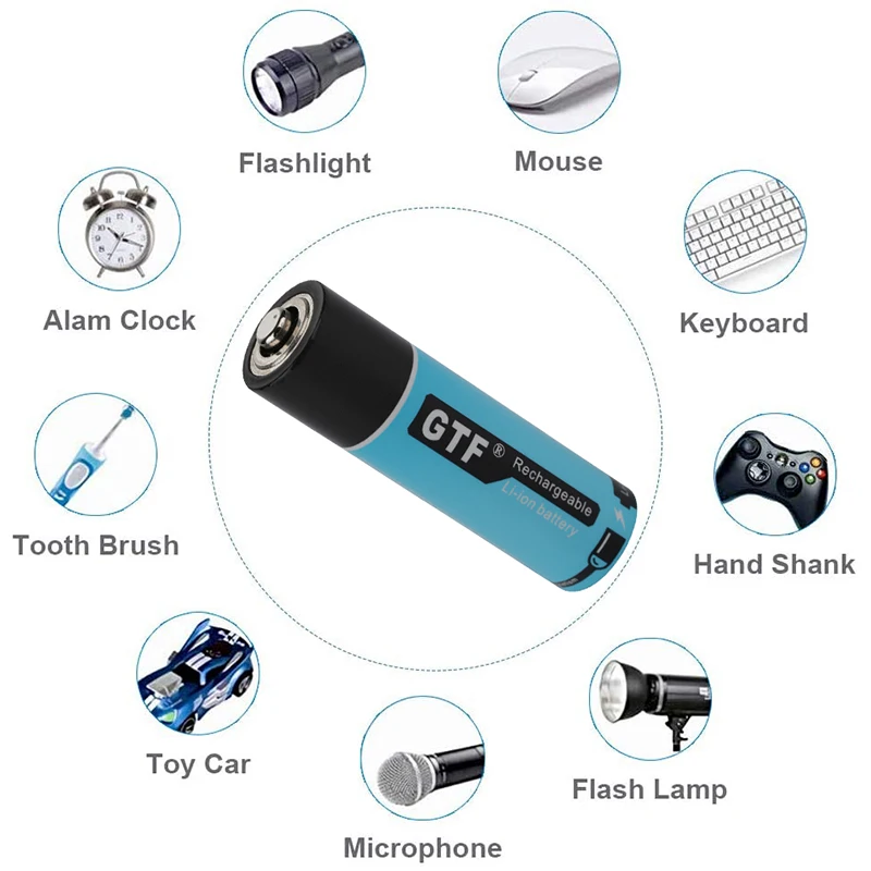 2020 Mới GTF Sạc Từ Tính 1.5V Aa 2000 MAh 3000 MWh 100% Dung Lượng Pin Sạc AA Sạc Từ Tính dây Cáp