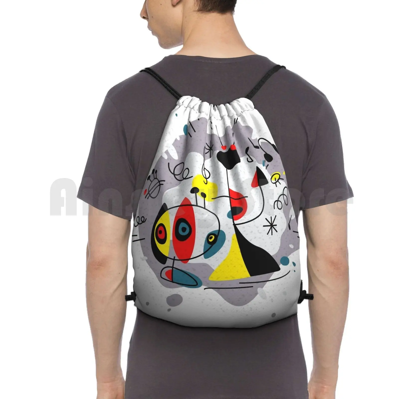 Music Inspired By Joan Miro Backpack Drawstring Bags Gym Bag Waterproof Music Graphic Design Pop Art Abstract Inspired