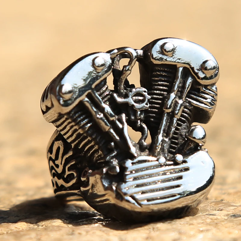 Cool Punk Biker Engine Ring Men Boys 316L Stainless Steel Motorcycle Biker Locomotive Ring Male Hip Hop Jewelry Party Gift