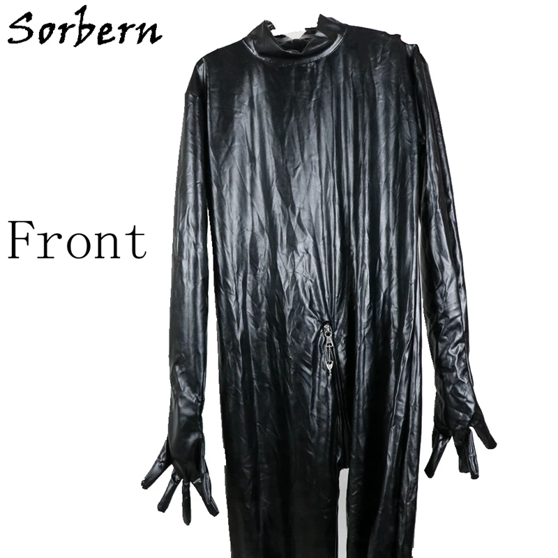 Sorbern Custom Cat Suit buty krocza z rękawiczkami wysokie obcasy podwójne zamykane na zamek duże Streched Bodywear Bdsm buty Pointy Toe