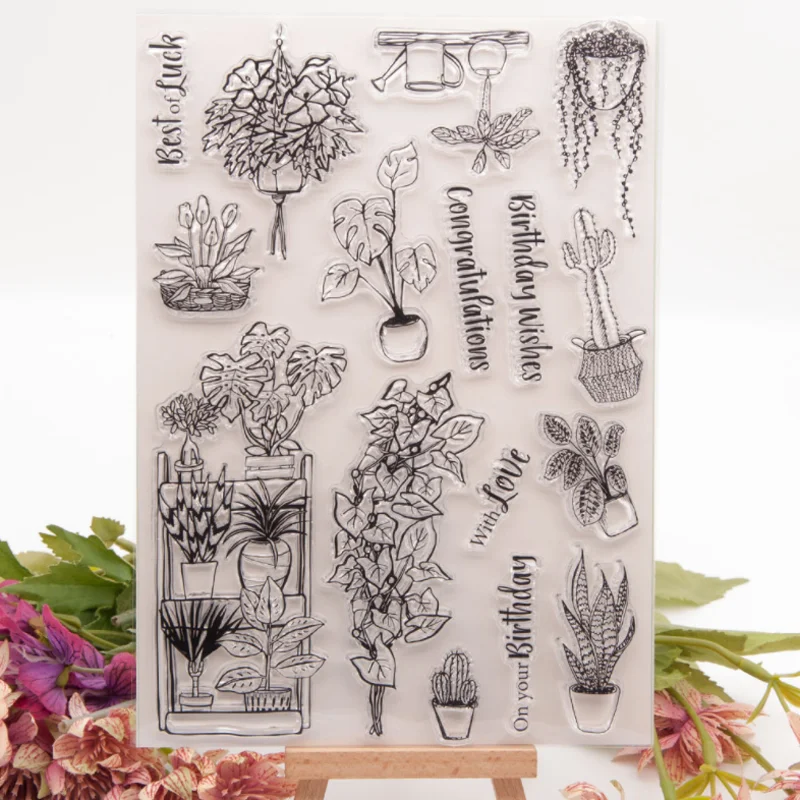 

Potted Flowers And Plants Silicone Clear Seal Stamp DIY Scrapbook Diary Coloring Embossing Album Decor Rubber Handmade Reusable