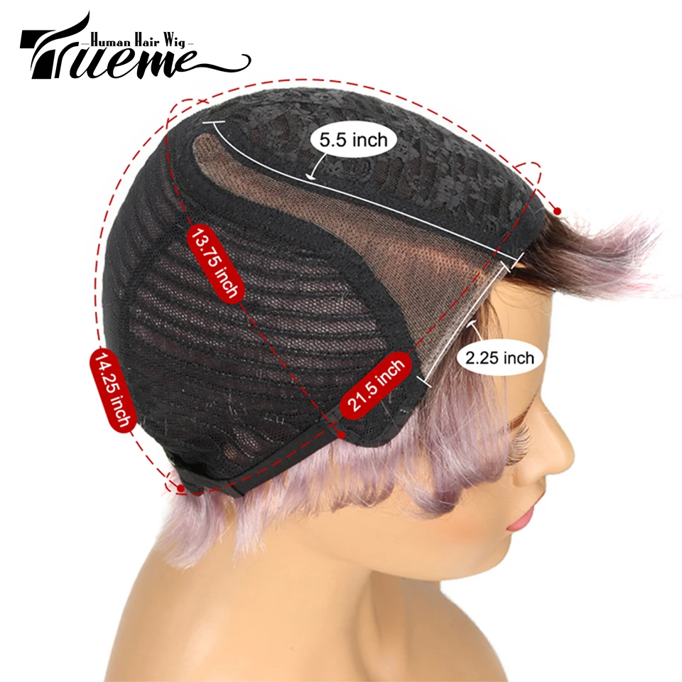 Trueme-Perruque de cheveux humains coupe courte Bob Pixie pour femme, Ombre, Blonde, Coloré, Brésilien, Wear and Go, Lace