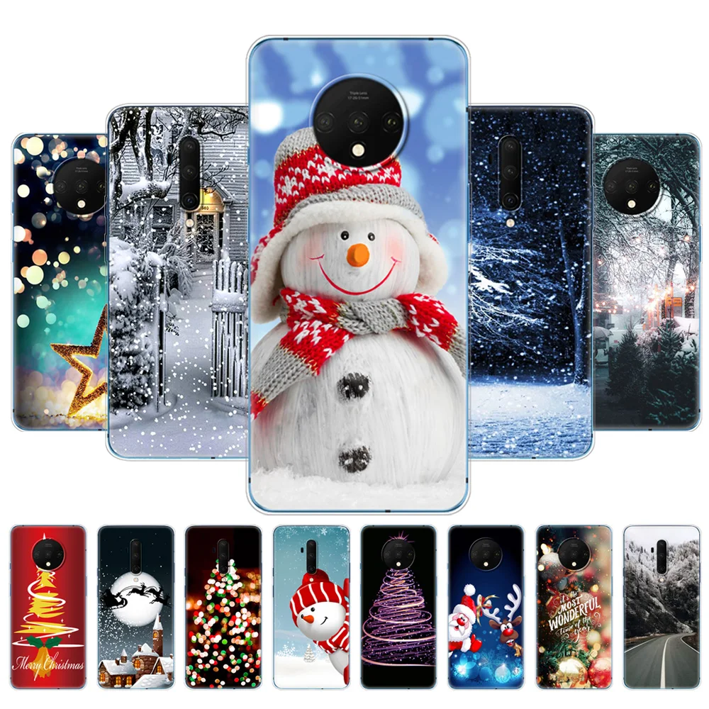 For oneplus 7T Case for one plus 7T pro Back Phone Cover for oneplus 7T pro bag bumper 1+7T winter christmas snow tree new year