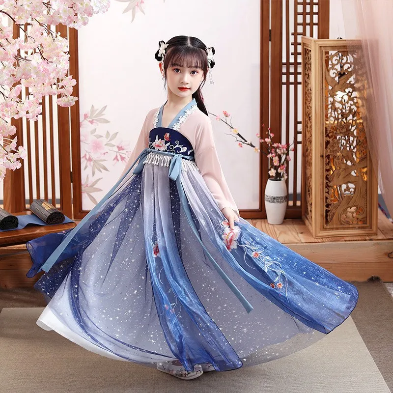 

Hanfu Kids Chinese Dance Ancient Dynasty Costumes Ancient Hanfu Chinese Traditional Girls Dress Stage Fairy Performance Costume