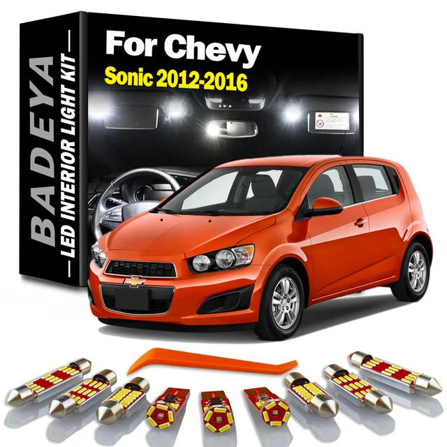 BADEYA 11 sztuk Zestaw oświetlenia wewnętrznego LED Canbus do Chevrolet Chevy Sonic 2012 2013 2014 2015 2016 Lampa tablicy rejestracyjnej bagażnika