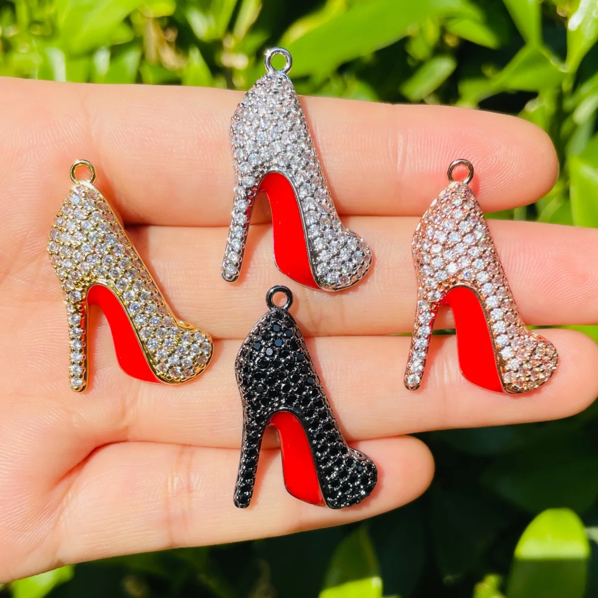 5pcs Red Bottom High Heel Shoes Charms Pendant for Women Bracelet Necklace Making Zirconia Pave Handmade Jewelry Findings Supply