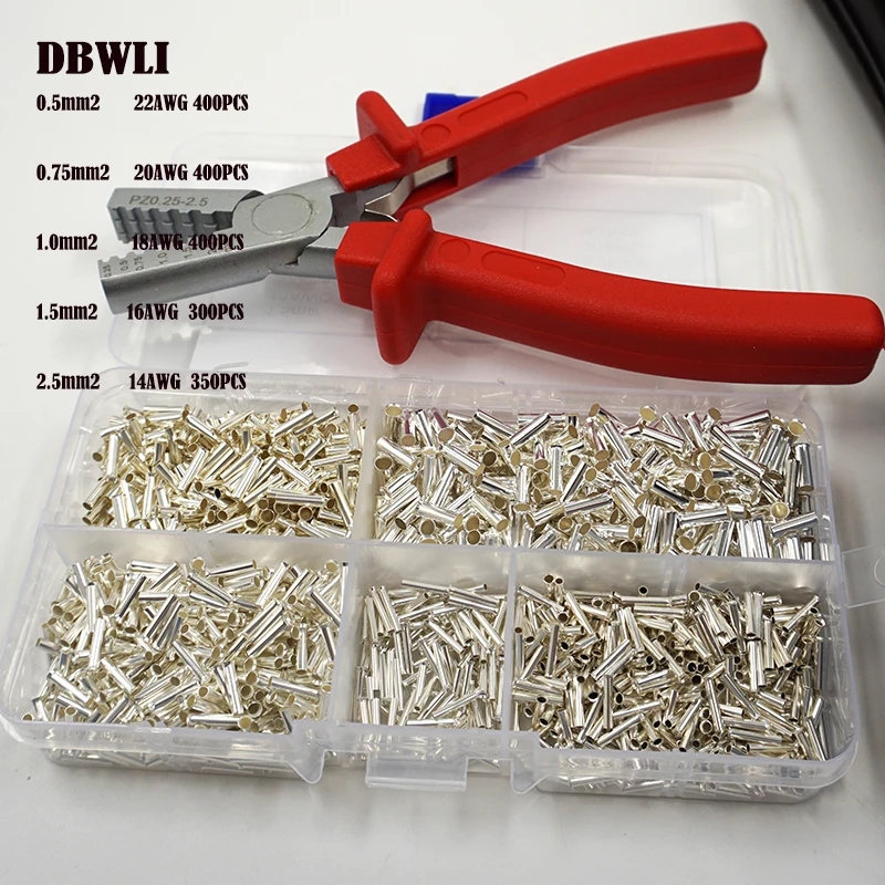 GT Copper connecting pipe wire joint small copper tube Terminal Cable Lug Bootlace Ferrule Kit with heat shrink tube plier