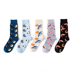 Chaussettes amusantes Harajuku, fruits de mer, crevettes, calmar, pour femmes, courtes, en coton, cheville, Couple, Premium Happy Socks