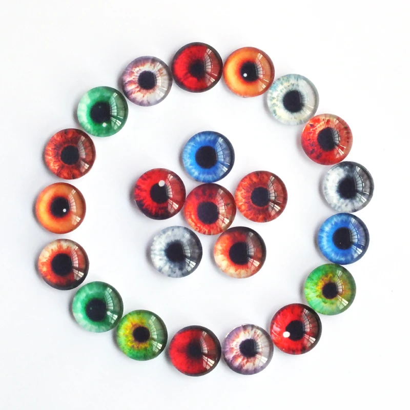 20pcs 8-20mm Mixed with Glass Doll Eyes Round In Paris Dragon Eyes Glass Cabochon Flatback Photo Cameo DIY Accessories