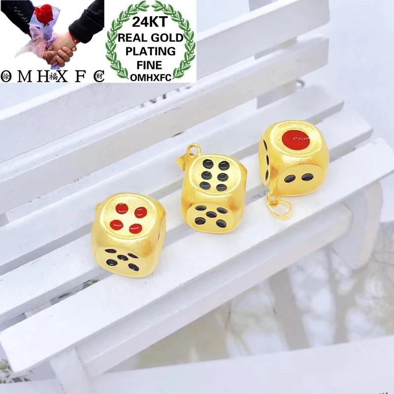 OMHXFC Wholesale YM158 European Fashion Fine Woman Man Party Birthday Wedding Gift  Dice DIY Accessories 24KT Gold Pendant Charm