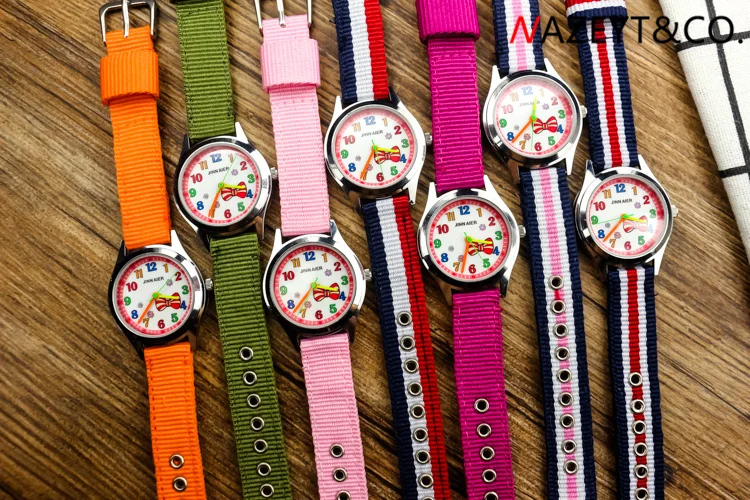 Reloj de nailon con diseño de roseta para estudiantes, nuevo accesorio de moda para niños, reloj de belleza con nudo de lazo, para niñas