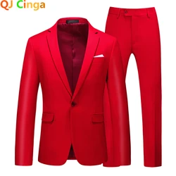 Red Formal Suit 2 Piece Sets for Men Wedding Party Dress Coat and Pants Big Size Terno Masculino Black White Blue Costume Homme