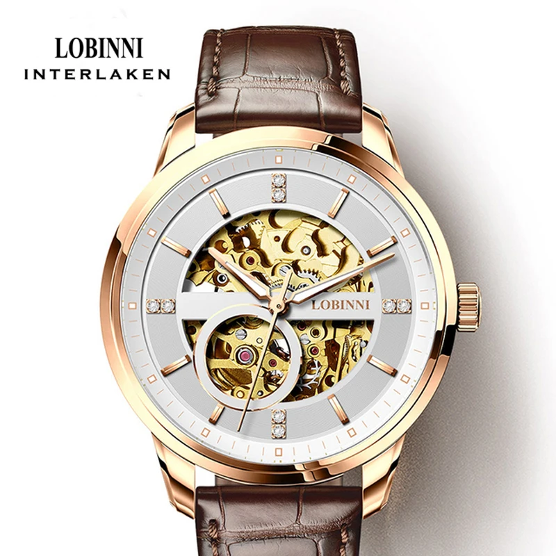 LOBINNI Fashion Luxury Automatic Mechanical Watch 50M Waterproof Watch Relogio Masculino Top Brand Leather Strap Men Watch