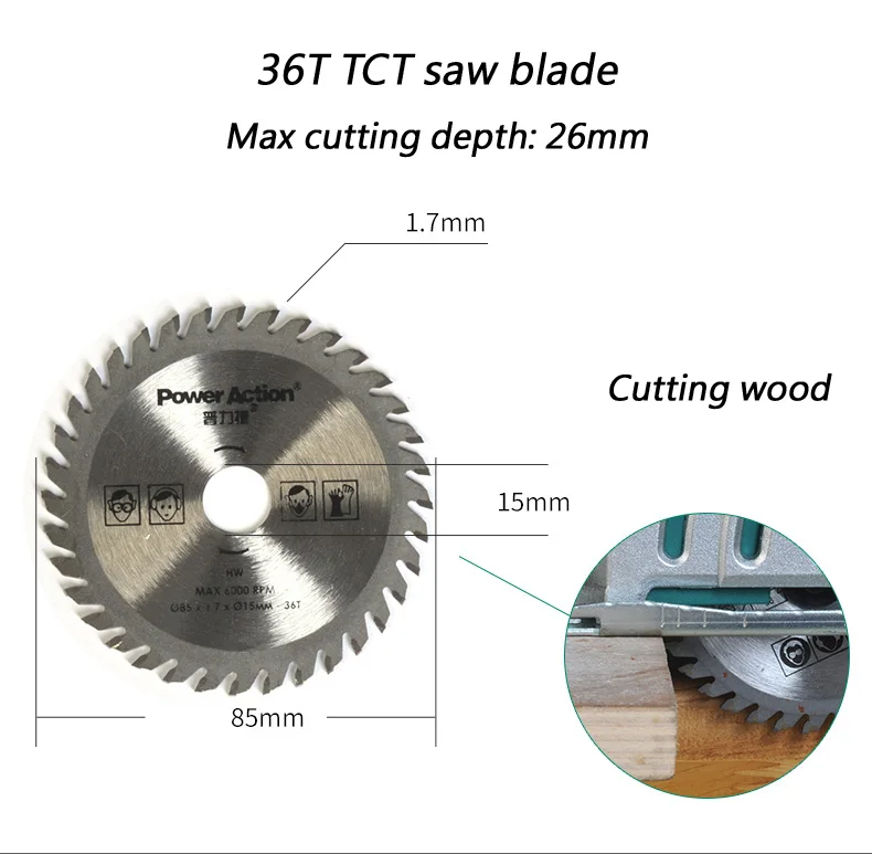 3 or 6Pcs 85mm Circular Saw Blade, 44 Teeth HSS Saw Blade, 36T TCT Wood Saw Blade, Daimond Blade For 85 * 15mm Mini Circular Saw