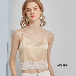 95% silk lace up cami 2023 ladies tank sexy crop top croptop bustier tops satin for women lingerie cropped summer camis womens