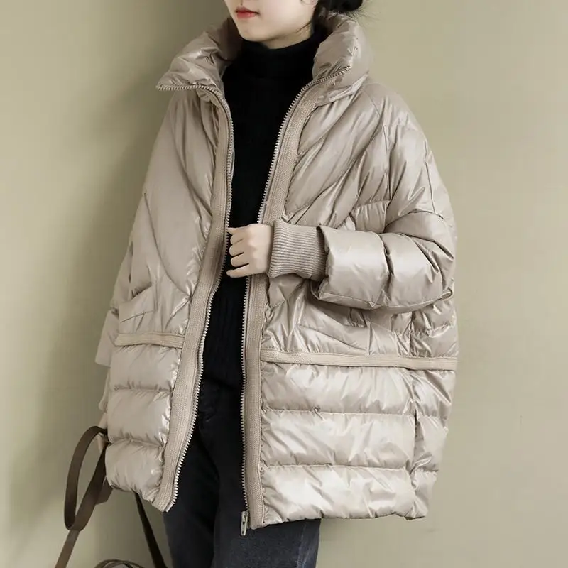 2021 New Winter Warm Jacket Women Fashion Korean Style White Duck Feather Stand-up Collar Down Jacket Women's Clothing  K1489