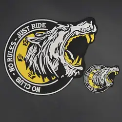 NO CLUB NO RULES JUST RIDE Wolf Embroidery Motorcycle Biker Patch Sticker Badge for Clothing Hat Bags Iron on Backing