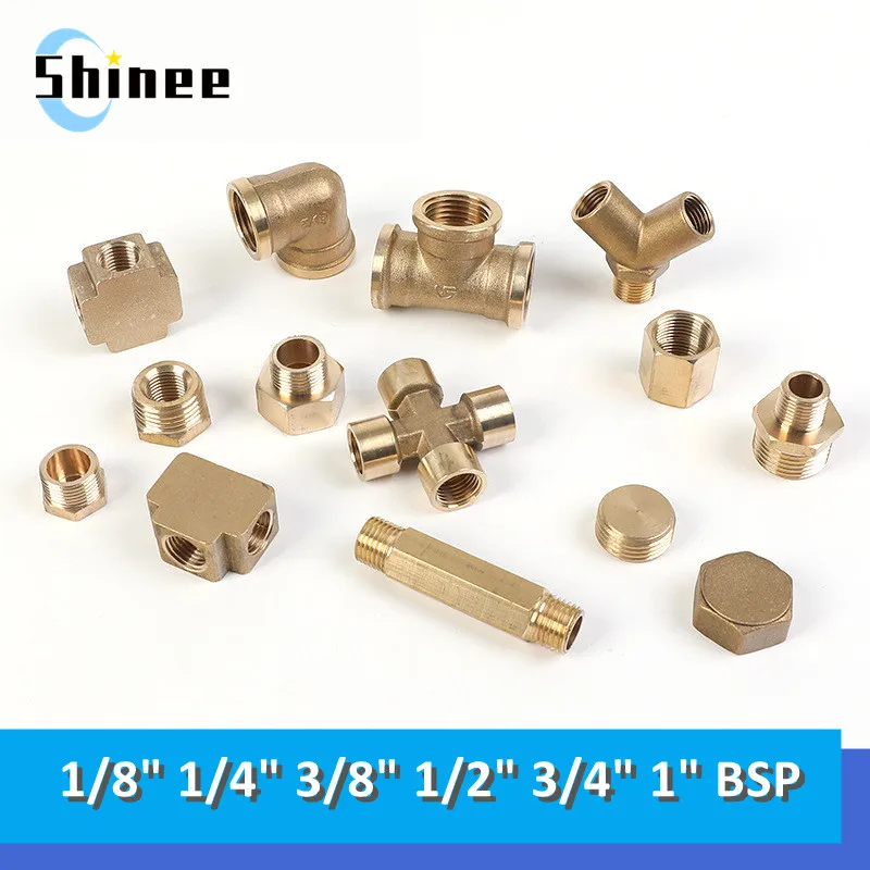 Encanamento pneumático de latão Encaixe de tubulação, macho e fêmea Rosca, cobre BSP Fittings, Água Óleo e Gás Adaptador, 1/8 \