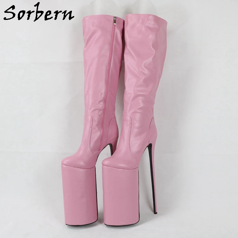 Sorbern-Bottes hautes au genou pour femmes, chaussures à plateforme, châssis optique, talons Crossdresser, longueur d'arbre personnalisée, 12 po, automne