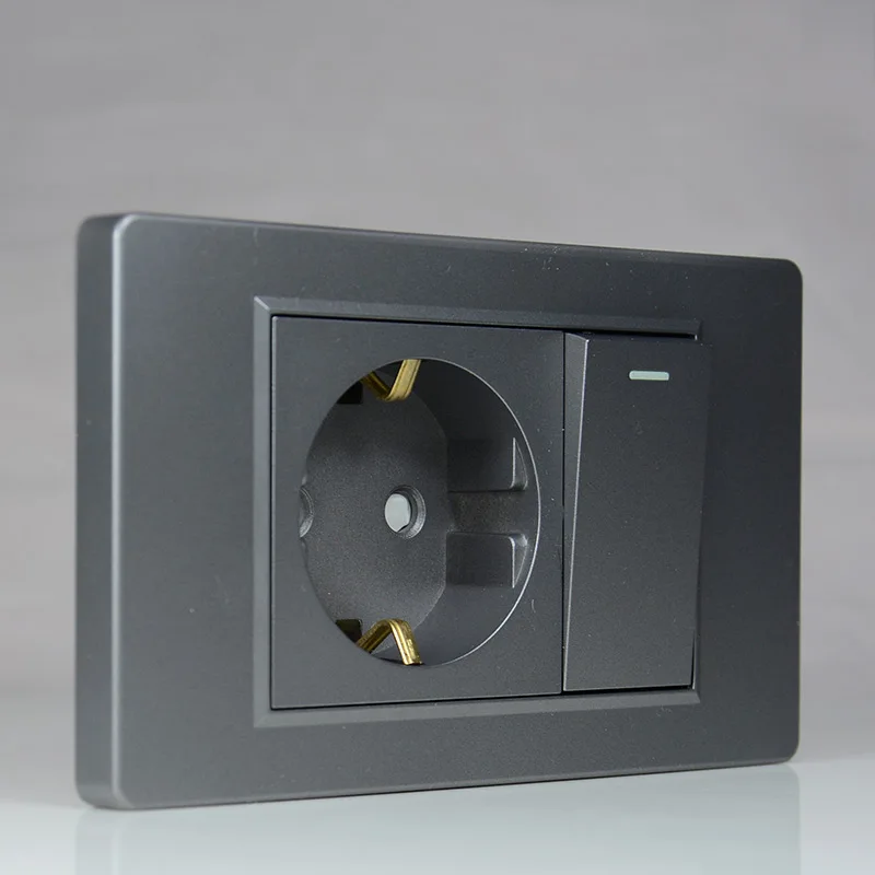 Dunkelgraue EU Deutsche Norm 16A 2-Loch-Steckdose mit 15A 1-fach 1-Wege-Schalter 118 *74mm PC Flammhemmendes Panel 16A – Detail 2