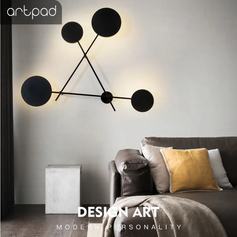 Artpad 4 Head Rotatable Black Gray Bedside Lamp Wall Mount Light Nordic Postmodern 38W 48W Living room Sconces Wall Led Fixture