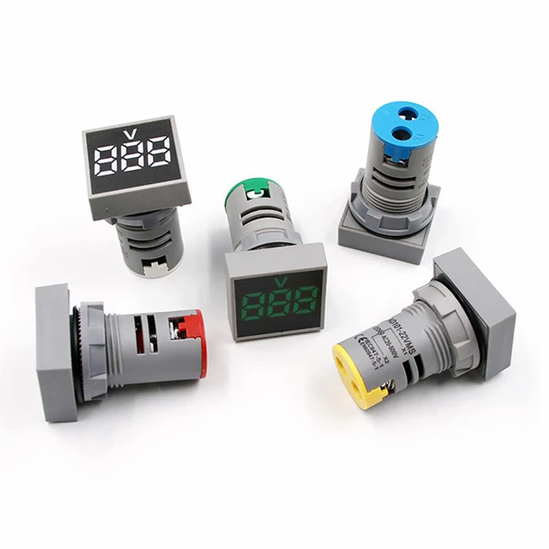 1pc Mini 22MM AC 20-500V Voltmeter Square Panel LED Digital Voltage Meter Indicator Light Tester Red Blue Yellow Green White