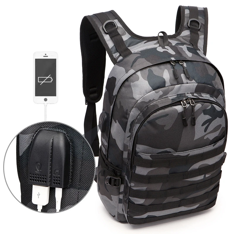 Gioco PUBG zaino uomo borse da scuola Mochila Pubg campo di battaglia pacchetto di fanteria Camouflage tela da viaggio zaino di ricarica USB Cosplay