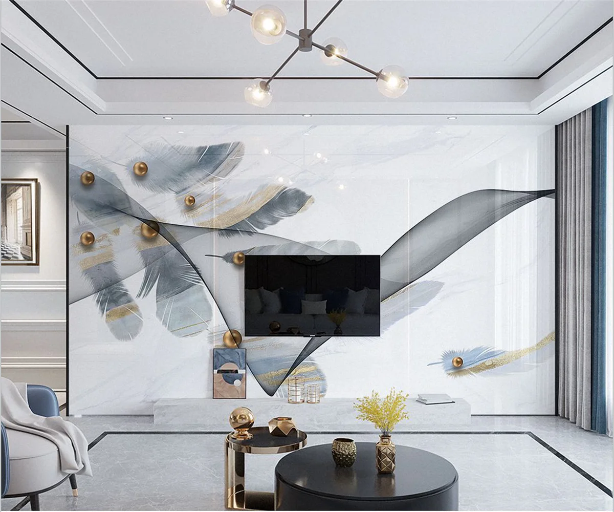 

Beibehang на заказ современные минималистичные абстрактные перья джаз белый мрамор узор спальня фон обои papier peint