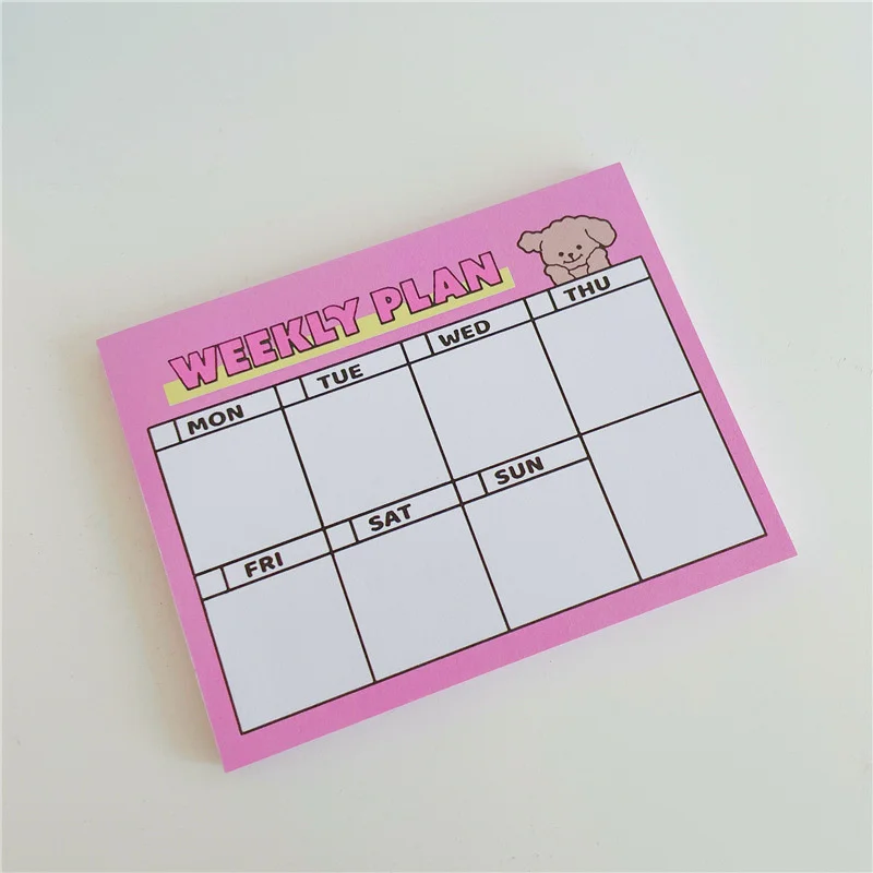 Cartone animato simpatico cucciolo rosa piano settimanale Memo Pad coreano Ins studente Planner carta per appunti fai-da-te 50 fogli cancelleria scuola Kawaii