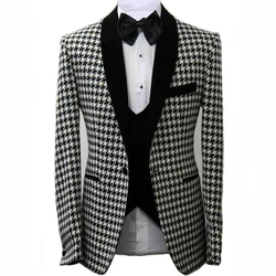 Men Houndstooth Dogstooth Suit Checkered Tuxedos Groom Prom Wedding Suit Blazer Custom made Man Suits Jacket+ pants+est