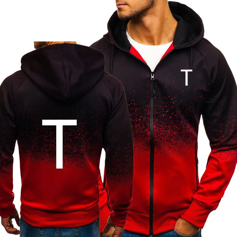 Custom made Hoodies Men Casual Hip Hop Gradient color Hooded Fleece Sweatshirts Mens zipper Jacket