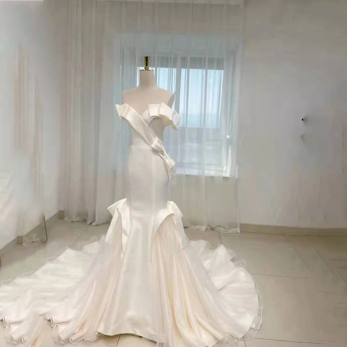 Myyble novo design 2022 fora do ombro sereia mancha rendas até vestidos de noiva trem varredura vestidos de casamento foto real