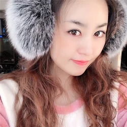 New Women 100% Natural Real Winter Fashion Girls Fox Earmuffs Russian Plush Genuine Fur Earflap