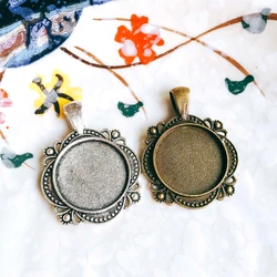 5pcs/lot 20mm Necklace Pendant Setting Antique Bronze Silver Color Cabochon Blank Base Supplies for Jewelry Finding T100