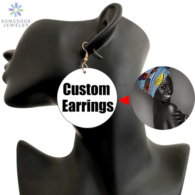 

SOMESOOR 6cm Round Personalized Afro Wood Drop Earrings Blacks Art Photos Custom Printed African Loops Jewelry For Women Gifts