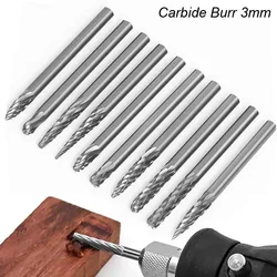 3mm 1/8 Shank Drawing Solid Carbide Burs for Dremel Tool Milling Cutter Rotary Tool Burr Diamond Cut Rotary Metal Wood Grinding