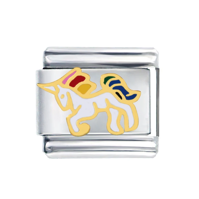 Wholesale Composable Links Classic 9mm Hand Enamel Unicorn Italian Charms Bracelet Fit Zoppini