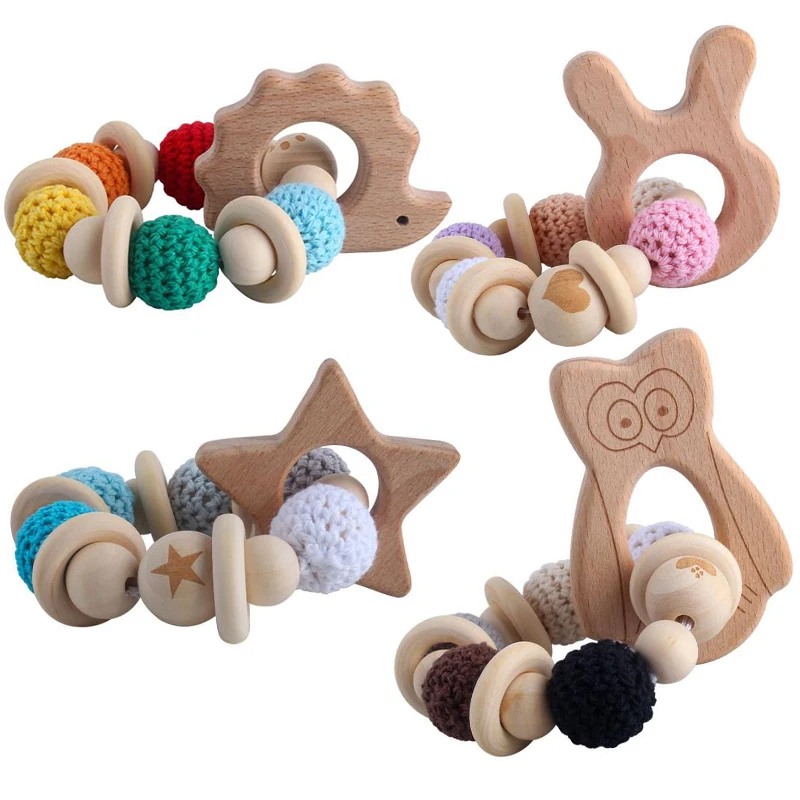 Montessori Baby Teething Toys 6 12 Months Old Babies Development Toy Wooden Rattle For Kids 0 Newborn Baby Stuff Sensory Teether