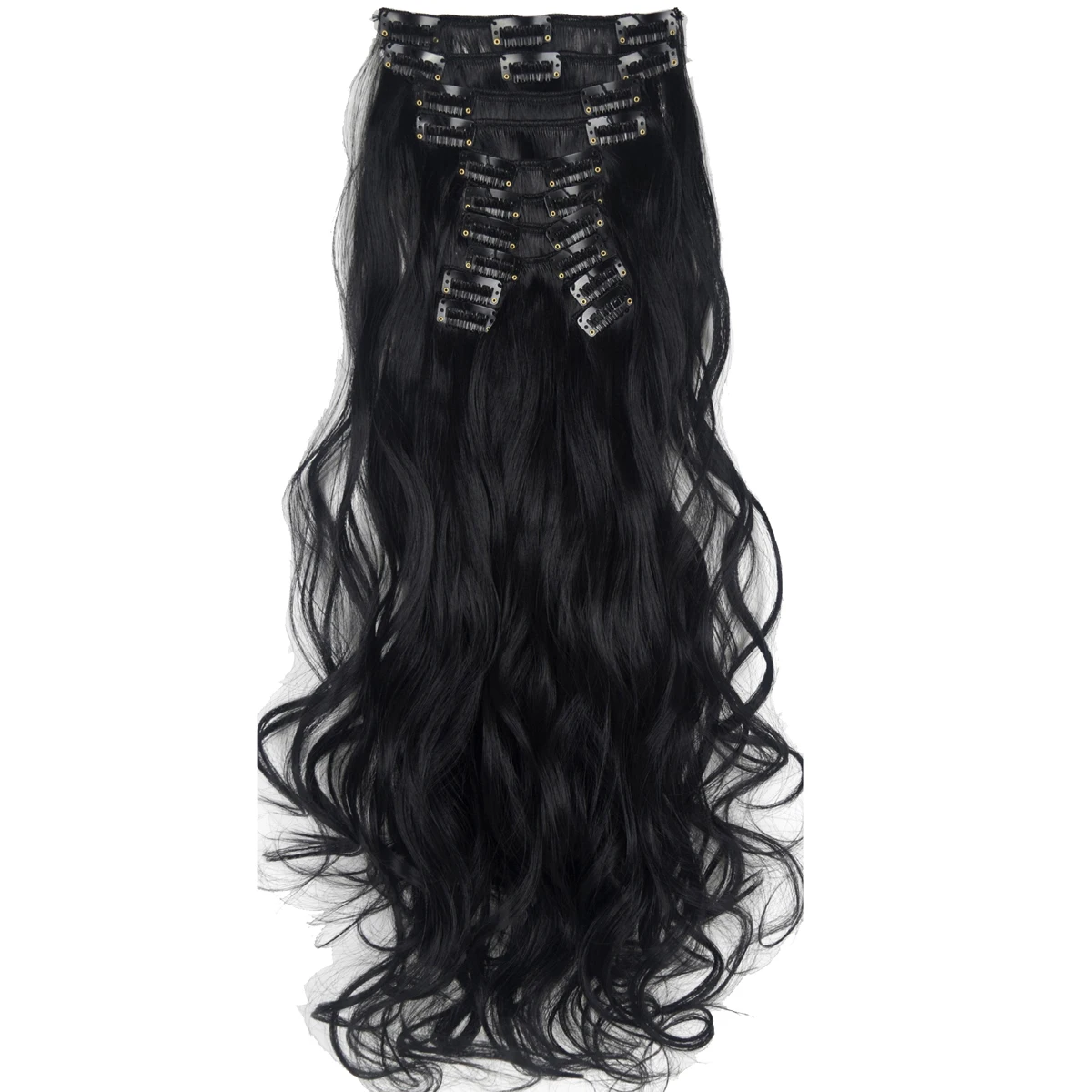 TOPREETY Synthetic Hair Heat Resistant Body Wave Clip in Hair Extensions 1208