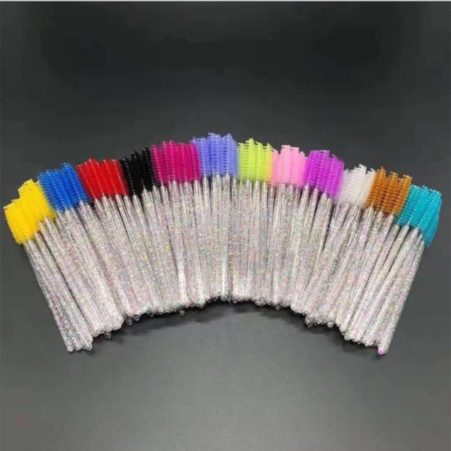 50pcs/lot Disposable Crystal Eyelash Brush Mascara Wands Applicator Grafting Eyelash Curling Comb Makeup Brush