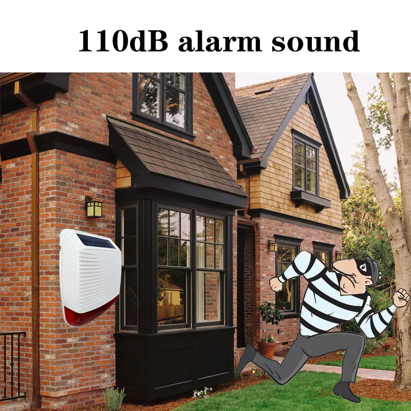 433MHz Wireless Outdoor Solar Siren Home Security Waterproof Light Flash Strobe Alarm Siren Easy Installation Long Battery Life