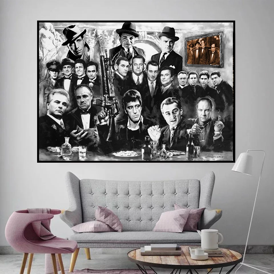 Classic Movie Gangsters Godfather Scar face Art Poster Canvas Painting Wall Picture Posters and Prints for Living Room Decor