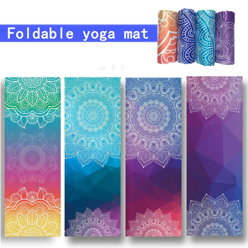 Fitness Yoga Mat Microfiber Print Pattern Foldable Portable Pilates Yoga Towel Soft Anti-slip Indoor Outdoor Sports Mat Gym Mat