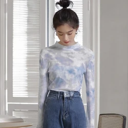 Ruoru Sexy Harajuku Slim T Shirt Women Tie Dye Print Long Sleeve Tops Korean Style Tshirts Vintage Streetwear Skinny Tee Top