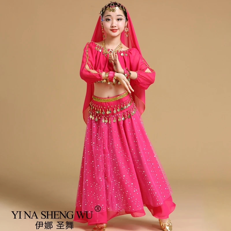 Conjunto de traje de danza del vientre para niños, ropa de actuación de baile indio, Sari Bollywood, nuevo estilo de moda