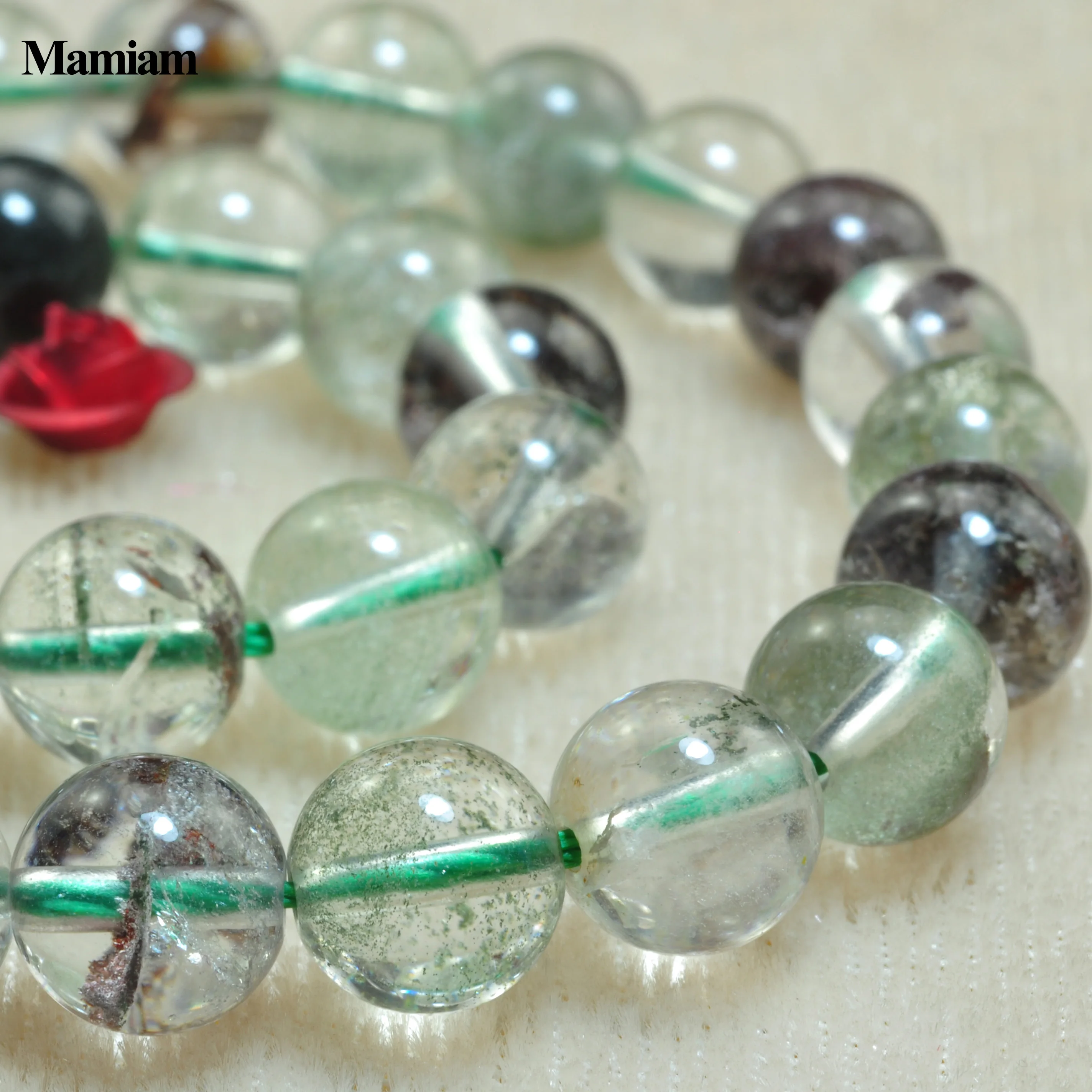 Mamiam Natural A Green Crystal Crackle Phantom Ghost Beads Round Stone Diy Bracelet Necklace Jewelry Making Gift Design