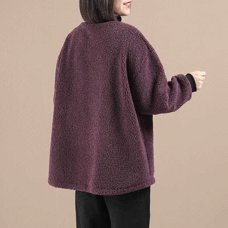 Women Lamb Wool Thicken Sweatshirts Casual Loose Turtleneck Double Pocket All-Match Warm Student Sweet Girl Daily Pullovers